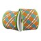 2.5" White Satin Busy Plaid Ribbon: Teal, Lime and Orange (10 Yards)